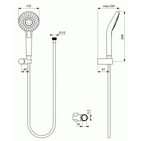 Τηλέφωνο Ντουζ  με Σπιράλ και Στήριγμα Ideal Standard Evo B2239AA Irain Χρωμέ
